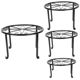 4Packs Iron Plotted Plant Stands Shelves Heavy Duty Round Flower Pot Holder Rack Home Yard Garden Patio Décor - Black