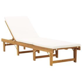 Folding Sun Lounger with Cushion Solid Acacia Wood - Brown
