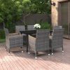 7 Piece Patio Dining Set with Cushions Poly Rattan and Glass - Gray
