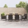 7 Piece Patio Dining Set with Cushions Black Poly Rattan - Black