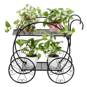 Paint With Handle Cart Shape 2 Layer Plant Stand Black - Black