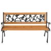 49" Garden Bench Patio Porch Chair Deck Hardwood Cast Iron Love Seat Rose Style Back - Bronze & Natural
