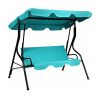 3 Seat Outdoor Patio Canopy Swing with Cushioned Steel Frame - Blue