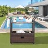 Outdoor Patio Wicker Rattan Serving Bar Cart Sideboard On Wheels Brown Gradient - Brown Gradient Rattan Black Glass