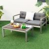 Modern Rectangular Patio Coffee Table with Plastic Wood Tabletop and Rustproof Aluminum Frame - Gray
