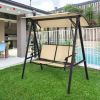 2 Person Patio Swing with Weather Resistant Glider and Adjustable Canopy - Beige