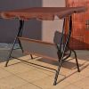 3 Seat Outdoor Patio Canopy Swing with Cushioned Steel Frame - Brown