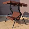 3 Seat Outdoor Patio Canopy Swing with Cushioned Steel Frame - Brown