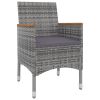 7 Piece Patio Dining Set with Cushions Poly Rattan and Glass - Gray