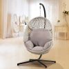 Large Hanging Egg Chair with Metal Stand and UV Resistant Cushion Hammock Chairs with C-Stand for Outdoor Indoor - Grey