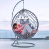 Egg Chair Cushion Hanging Basket Seat Cushion Thicken Soft Egg Swing Chair Pad Hanging Egg Chair Cushion with Headrest - Blue_BeigeLeaf