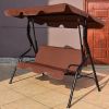 3 Seat Outdoor Patio Canopy Swing with Cushioned Steel Frame - Brown