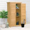 TOPMAX Wooden Garden Shed 3-tier Patio Storage Cabinet Outdoor Organizer Wooden Lockers with Fir Wood (Natural Wood Color -Shutter Design) - as Pic