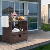 Outdoor Patio Wicker Rattan Serving Bar Cart Sideboard On Wheels Brown Gradient - Brown Gradient Rattan Black Glass