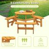6-Person Circular Outdoor Wooden Picnic Table for Patio, Backyard, Garden, DIY w/ 3 Built-in Benches, 1720lb Capacity - Natural - as Pic