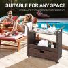 Outdoor Patio Wicker Rattan Serving Bar Cart Sideboard On Wheels Brown Gradient - Brown Gradient Rattan Black Glass