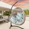 Egg Chair Cushion Hanging Basket Seat Cushion Thicken Soft Egg Swing Chair Pad Hanging Egg Chair Cushion with Headrest - Beige_BlueLeaf
