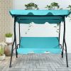3 Seat Outdoor Patio Canopy Swing with Cushioned Steel Frame - Blue