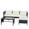 Outdoor patio Furniture sets 3 piece Conversation set wicker Ratten Sectional Sofa With Seat Cushions(Beige Cushion) - Brown