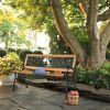 49" Garden Bench Patio Porch Chair Deck Hardwood Cast Iron Love Seat Rose Style Back - Bronze & Natural