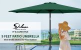 Simple Deluxe 9ft Outdoor Market Table Patio Umbrella with Button Tilt, Crank and 8 Sturdy Ribs for Garden, Green - as Pic
