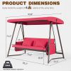 Outdoor Patio 3 seaters Metal Swing Chair Swing bed with Cushion and Adjustable Canopy Red Color