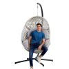 Large Hanging Egg Chair with Metal Stand and UV Resistant Cushion Hammock Chairs with C-Stand for Outdoor Indoor - Grey