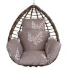 Egg Chair Cushion Hanging Basket Seat Cushion Thicken Soft Egg Swing Chair Pad Hanging Egg Chair Cushion with Headrest - Coffee_BeigeLeaf