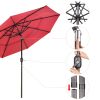 9Ft 3-Tiers 24LEDS Patio Umbrella Red