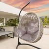 Egg Chair Cushion Hanging Basket Seat Cushion Thicken Soft Egg Swing Chair Pad Hanging Egg Chair Cushion with Headrest - Coffee_BeigeLeaf