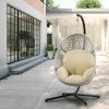 Large Hanging Egg Chair with Metal Stand and UV Resistant Cushion Hammock Chairs with C-Stand for Outdoor Indoor - Beige