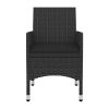 7 Piece Patio Dining Set with Cushions Poly Rattan and Glass - Black