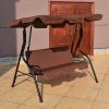 3 Seat Outdoor Patio Canopy Swing with Cushioned Steel Frame - Brown