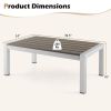 Modern Rectangular Patio Coffee Table with Plastic Wood Tabletop and Rustproof Aluminum Frame - Gray