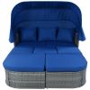 Outdoor Patio Furniture Set Daybed Sunbed with Retractable Canopy Conversation Set Wicker Furniture Sofa Set - Blue