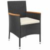 7 Piece Patio Dining Set with Cushions Black Poly Rattan - Black