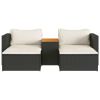 5 Piece Patio Sofa Set with Cushions Black Poly Rattan Acacia - Black
