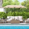 13 Feet Double-Sided Patio Twin Table Umbrella with Crank Handle - Beige