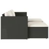 5 Piece Patio Sofa Set with Cushions Black Poly Rattan Acacia - Black
