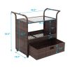 Outdoor Patio Wicker Rattan Serving Bar Cart Sideboard On Wheels Brown Gradient - Brown Gradient Rattan Black Glass