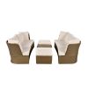 Customizable Outdoor Patio Furniture Set, Wicker Furniture Sofa Set with Thick Cushions, Suitable for Backyard, Porch. - Beige