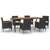 7 Piece Patio Dining Set with Cushions Black Poly Rattan - Black
