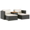 5 Piece Patio Sofa Set with Cushions Black Poly Rattan Acacia - Black