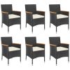 7 Piece Patio Dining Set with Cushions Black Poly Rattan - Black