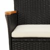 7 Piece Patio Dining Set with Cushions Black Poly Rattan - Black