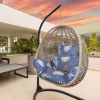 Egg Chair Cushion Hanging Basket Seat Cushion Thicken Soft Egg Swing Chair Pad Hanging Egg Chair Cushion with Headrest - Blue_BeigeLeaf