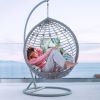 Egg Chair Cushion Hanging Basket Seat Cushion Thicken Soft Egg Swing Chair Pad Hanging Egg Chair Cushion with Headrest - Beige_BlueLeaf