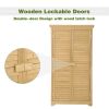 TOPMAX Wooden Garden Shed 3-tier Patio Storage Cabinet Outdoor Organizer Wooden Lockers with Fir Wood (Natural Wood Color -Shutter Design) - as Pic