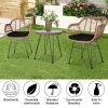 Oshion 3 pcs Wicker Rattan Patio Conversation Set with Tempered Glass Table Flaxen Yellow - Flaxen Yellow