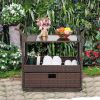 Outdoor Patio Wicker Rattan Serving Bar Cart Sideboard On Wheels Brown Gradient - Brown Gradient Rattan Black Glass